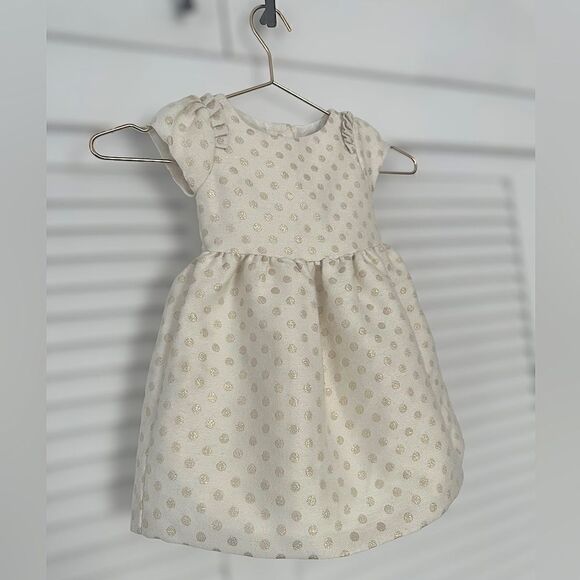 Janie and Jack Holiday Collection Cream Gold Shimmer Dot Dress Size 12-18 Months - Picture 4 of 16